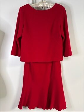 Vintage Bigio Collection Red Boat Neck Top and Asymmetrical Ruffle Skirt Set | 4